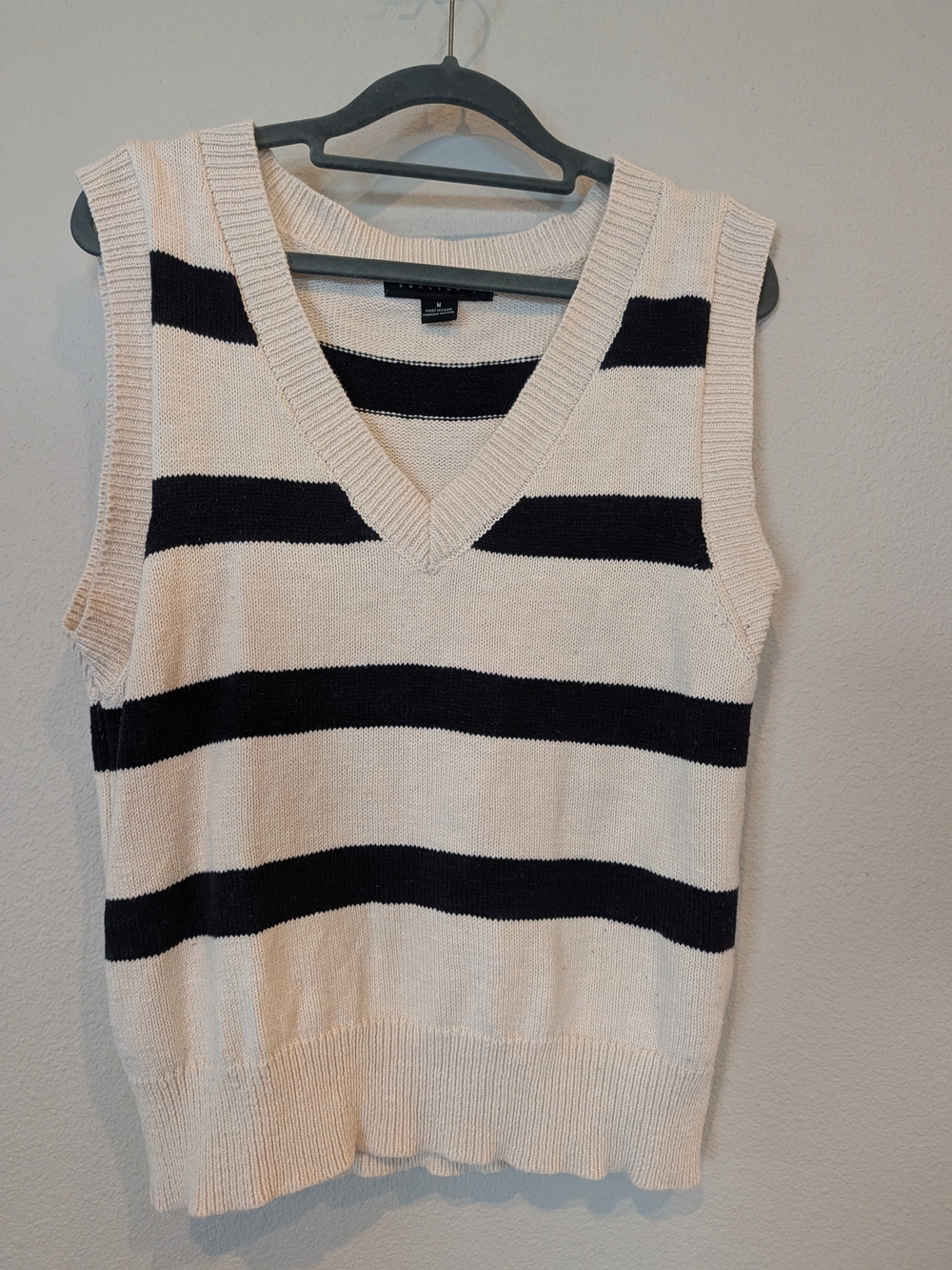 Sanctuary Striped 100% Cotton V-Neck Sweater Vest Cream Black - Size M